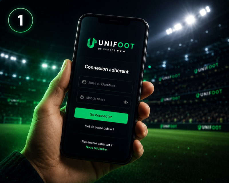 Écran de connexion adhérent UniFoot sur mobile