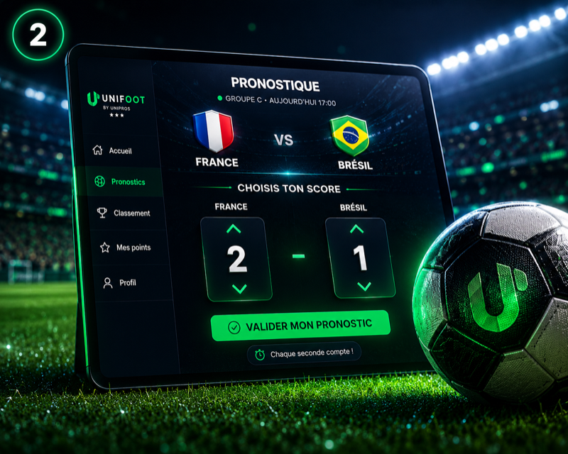Saisie d'un pronostic France–Brésil sur tablette UniFoot